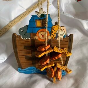 Painted Wooden Noah's Ark Animal Tic Tac Toe Set Game Play Vintage Hangable